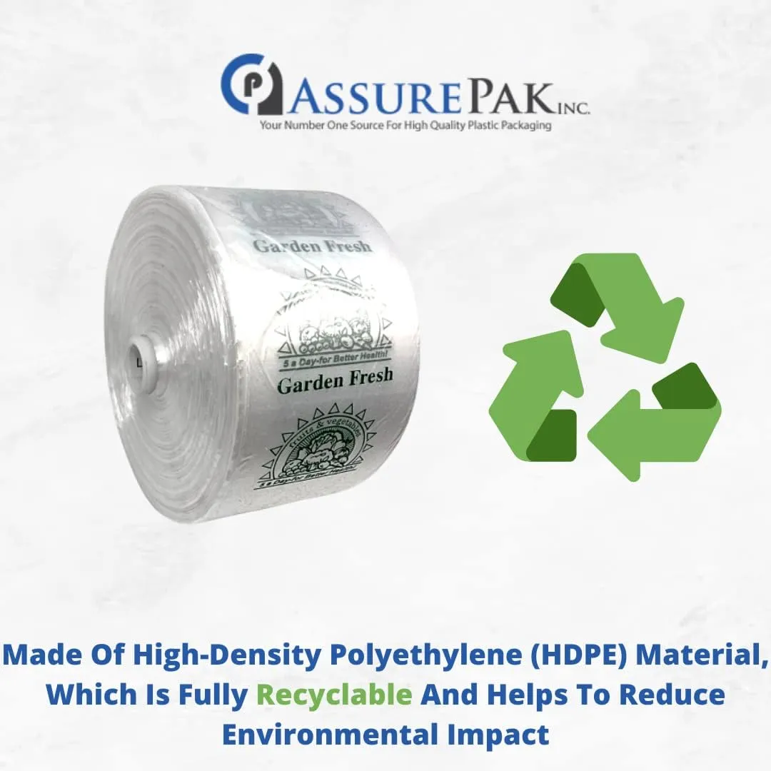 Retail Bags Direct Narrow Profile Produce Roll Bags with Extended plastic core Garden Fresh - 15"X20" - 3000 Bags - 4 Rolls - 8 microns - Clear