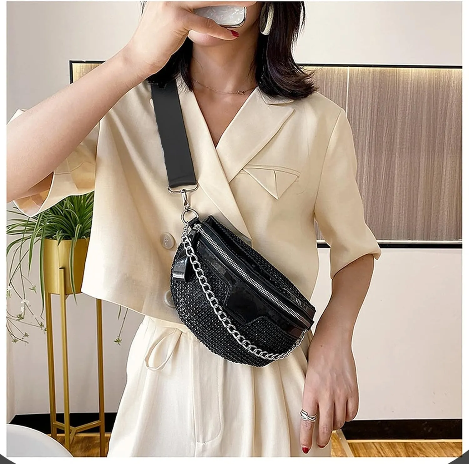 Rhinestone Chest Bag For Women Fanny Packs Belt Bags Crossbody Bags Waist Pouch Purse for Lady Party Outdoor Traveling Beach