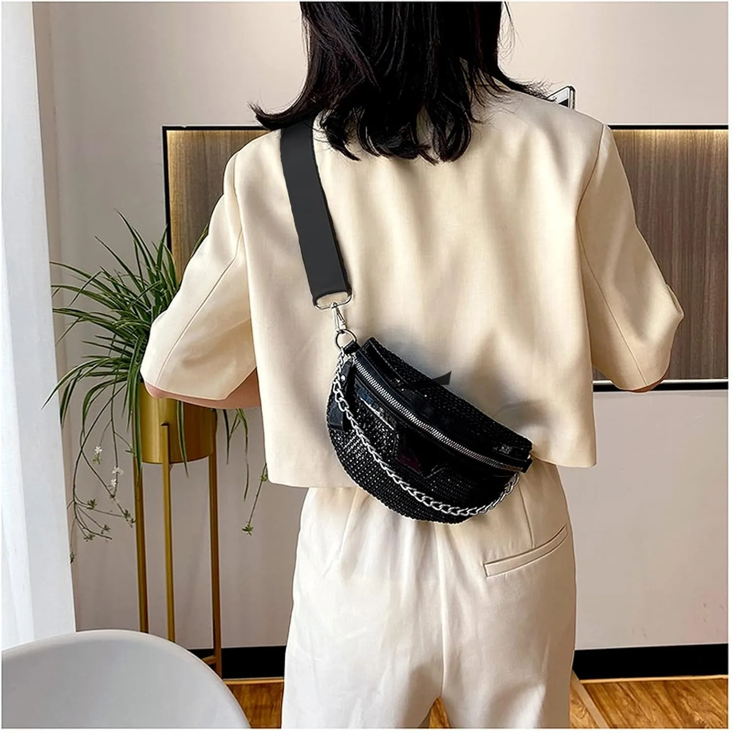 Rhinestone Chest Bag For Women Fanny Packs Belt Bags Crossbody Bags Waist Pouch Purse for Lady Party Outdoor Traveling Beach