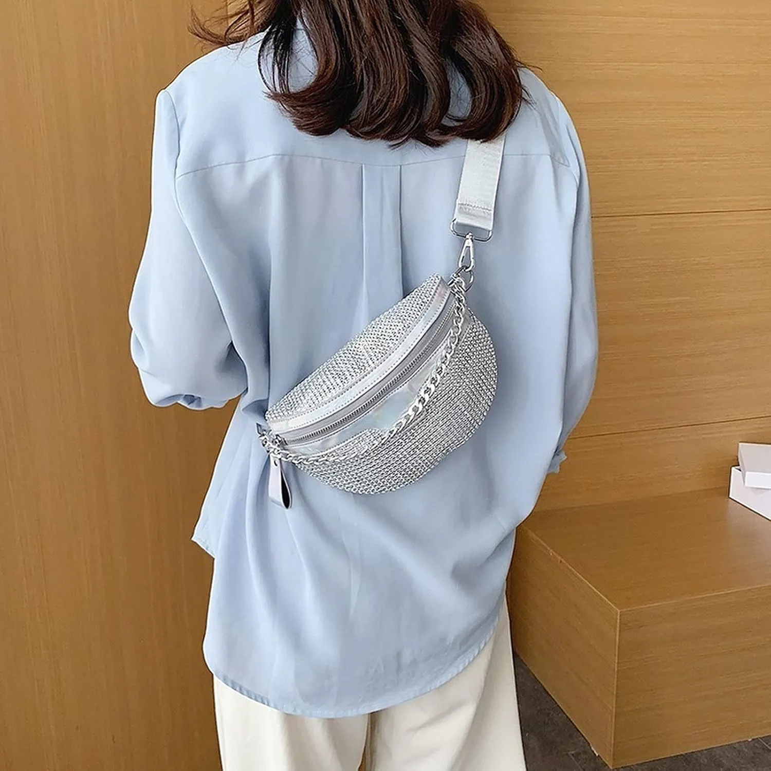 Rhinestone Chest Bag For Women Fanny Packs Belt Bags Crossbody Bags Waist Pouch Purse for Lady Party Outdoor Traveling Beach