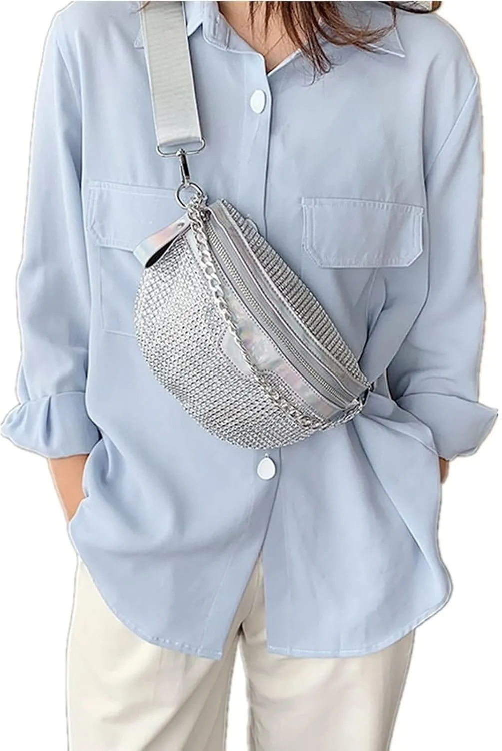 Rhinestone Chest Bag For Women Fanny Packs Belt Bags Crossbody Bags Waist Pouch Purse for Lady Party Outdoor Traveling Beach