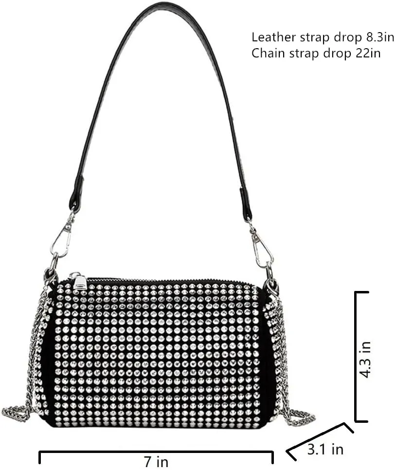 Rhinestone Cylinder Crossbody Bag Sparkling Barrel Purse Mini Tote for Women