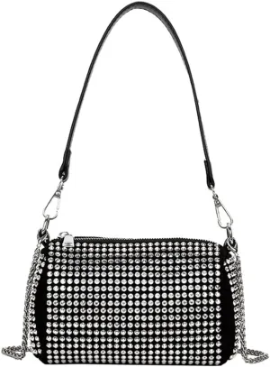 Rhinestone Cylinder Crossbody Bag Sparkling Barrel Purse Mini Tote for Women