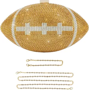 Rhinestone Football Shaped Rugby Quirky Bag Crystal Cross Body Purse Bling Shoulder Handbag for Women