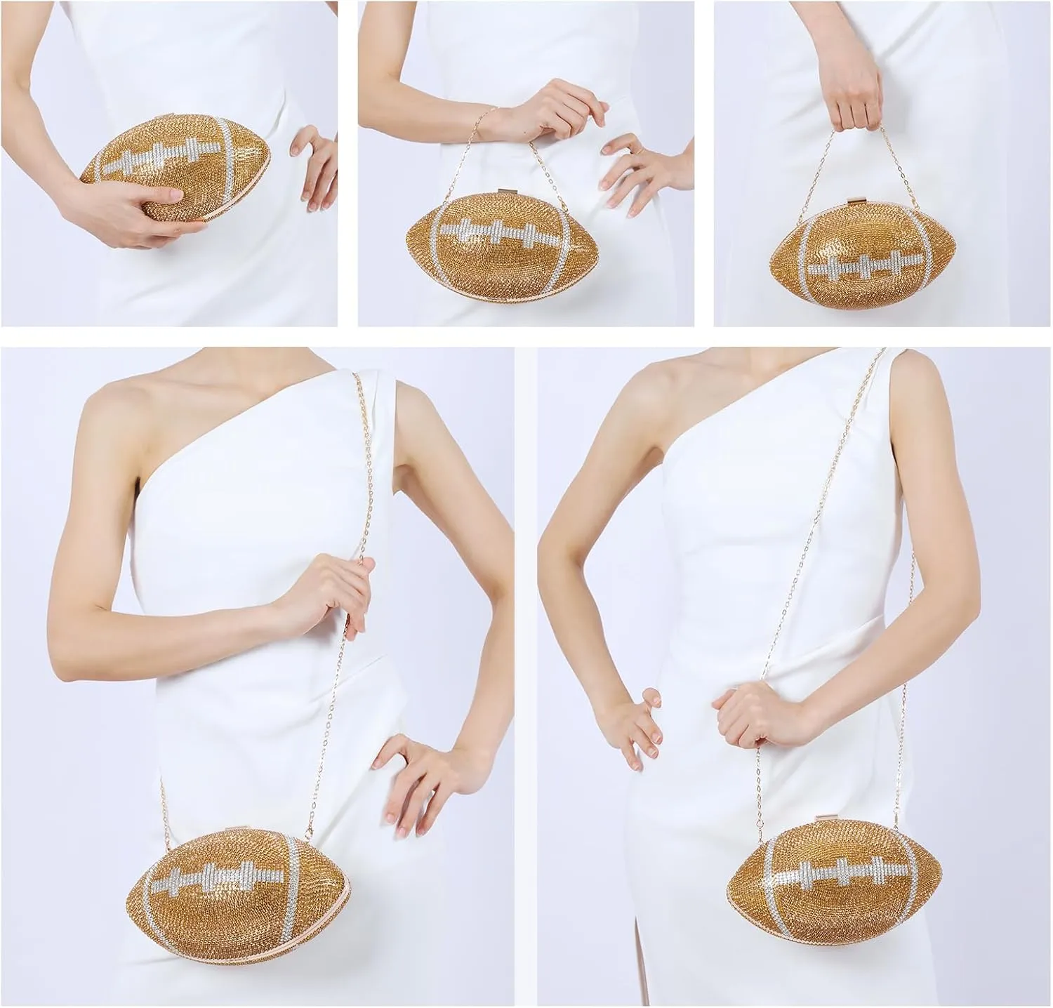 Rhinestone Football Shaped Rugby Quirky Bag Crystal Cross Body Purse Bling Shoulder Handbag for Women