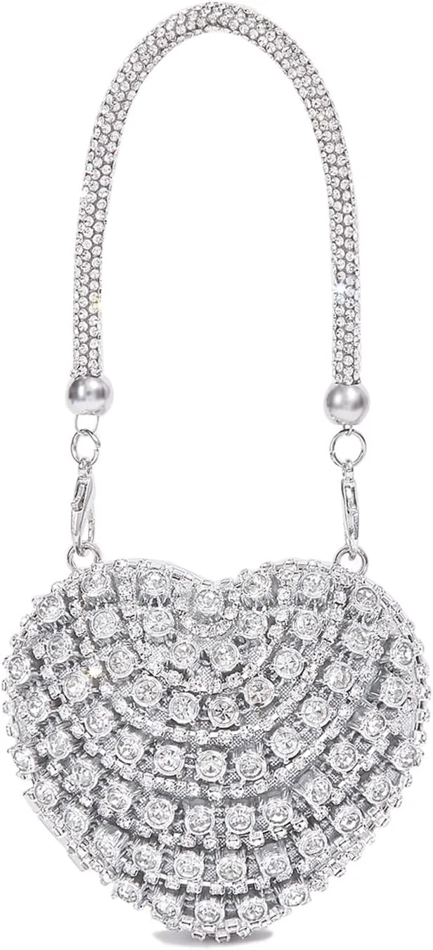 Rhinestones Heart Shape Clutch Purses for Women Sparkly Evening Bags for Prom Cocktail Party Wedding Purse
