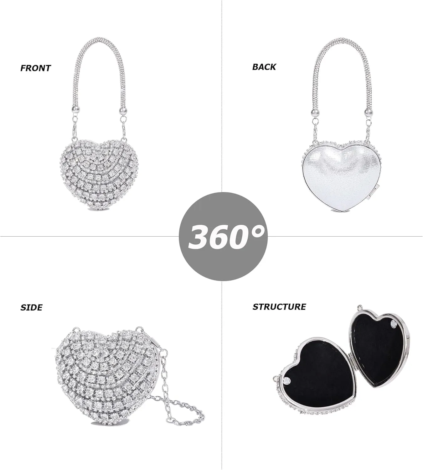 Rhinestones Heart Shape Clutch Purses for Women Sparkly Evening Bags for Prom Cocktail Party Wedding Purse