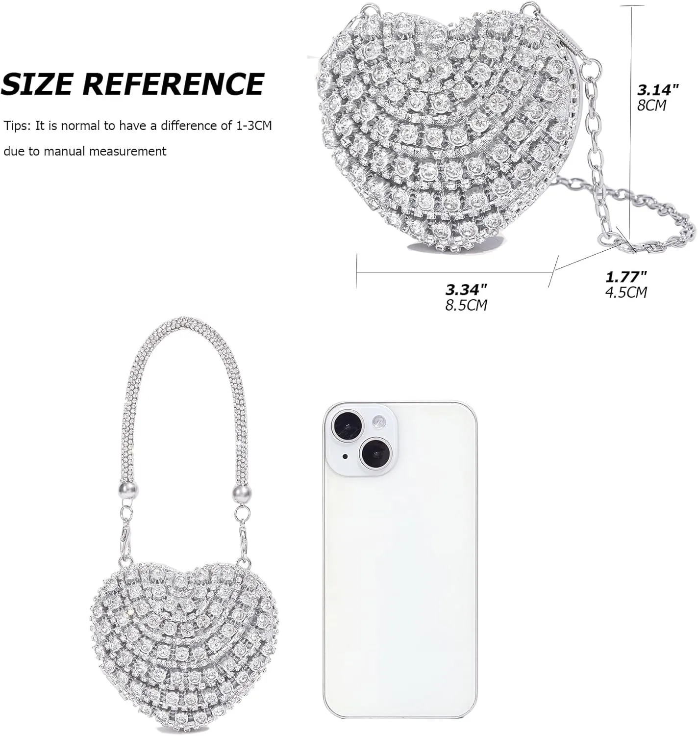 Rhinestones Heart Shape Clutch Purses for Women Sparkly Evening Bags for Prom Cocktail Party Wedding Purse