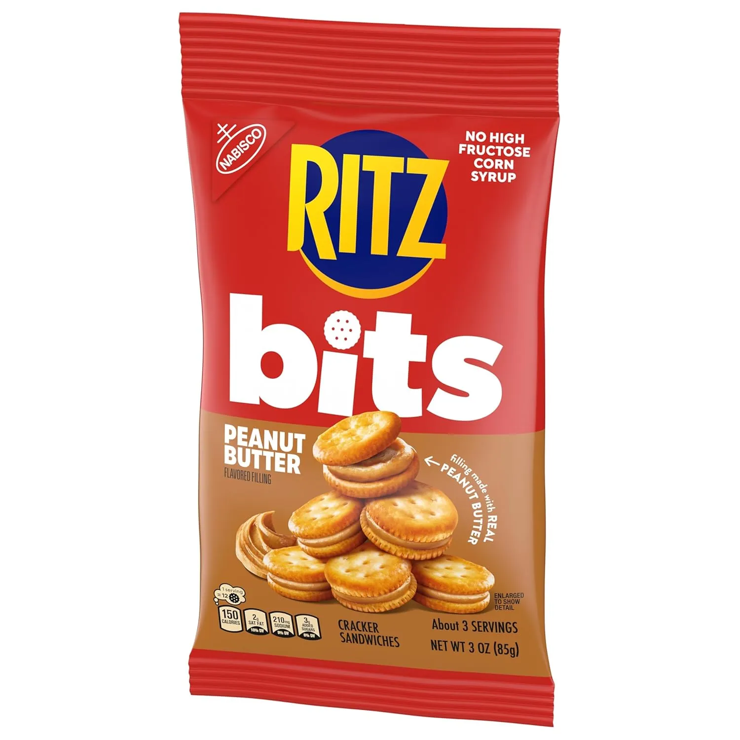 RITZ Bits Peanut Butter Cracker Sandwiches, Big Bag, 3 Ounce (Pack of 12)