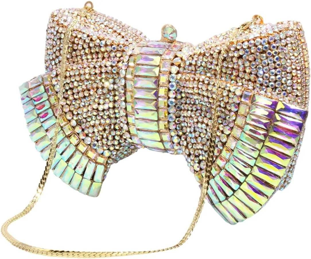 RomanticDesign Women Sparkly Bowknot Evening Clutch Luxury Rhinestone Bride Purse Wedding Party Prom Banquet Handbag