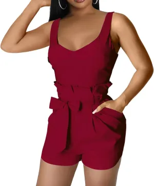Rompers for Women Sexy Summer Casual Straps Short Pants Jumpsuits with Pockets Zipper