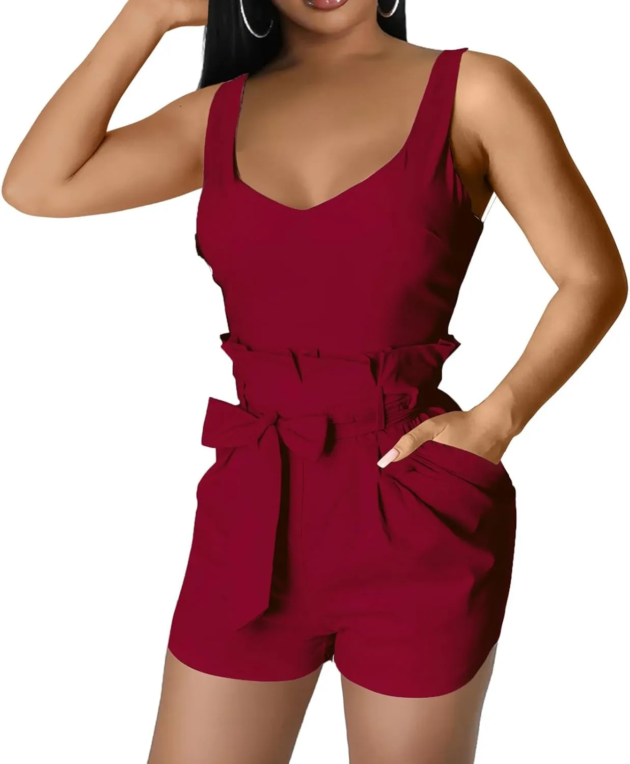 Rompers for Women Sexy Summer Casual Straps Short Pants Jumpsuits with Pockets Zipper