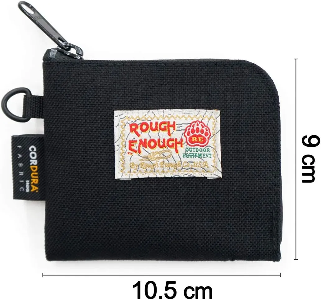 Rough Enough Small Coin Purse Card Wallet Pouch with Zipper Neck Lanyard Keychain for Men Women Teen Boys Black Cordura