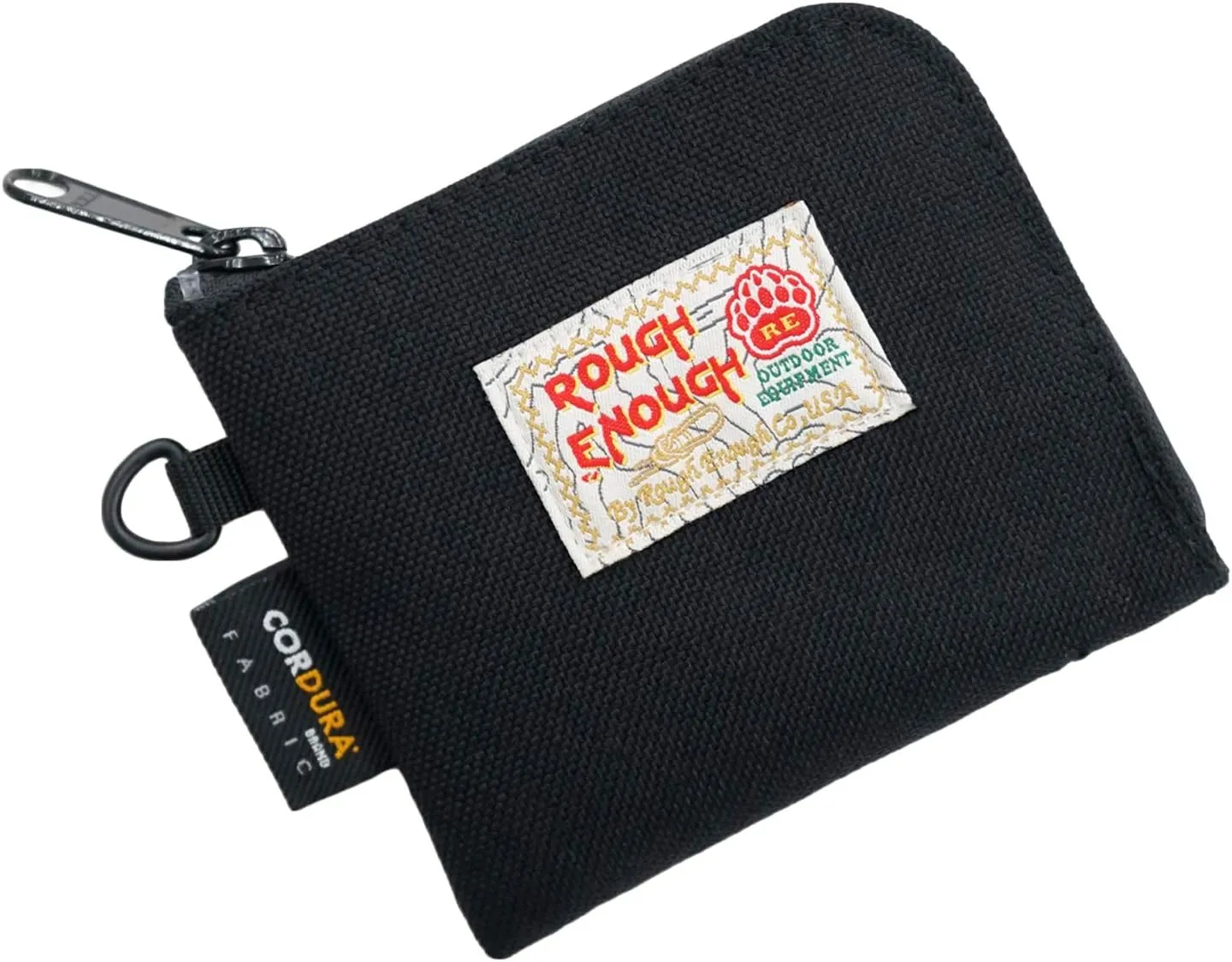 Rough Enough Small Coin Purse Card Wallet Pouch with Zipper Neck Lanyard Keychain for Men Women Teen Boys Black Cordura