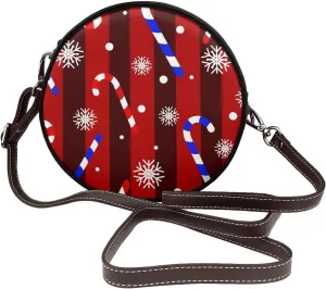 Round Crossbody Bags for Women, Faux Leather Circle Purse Zipper Small Shoulder Bag with Adjustable Straps