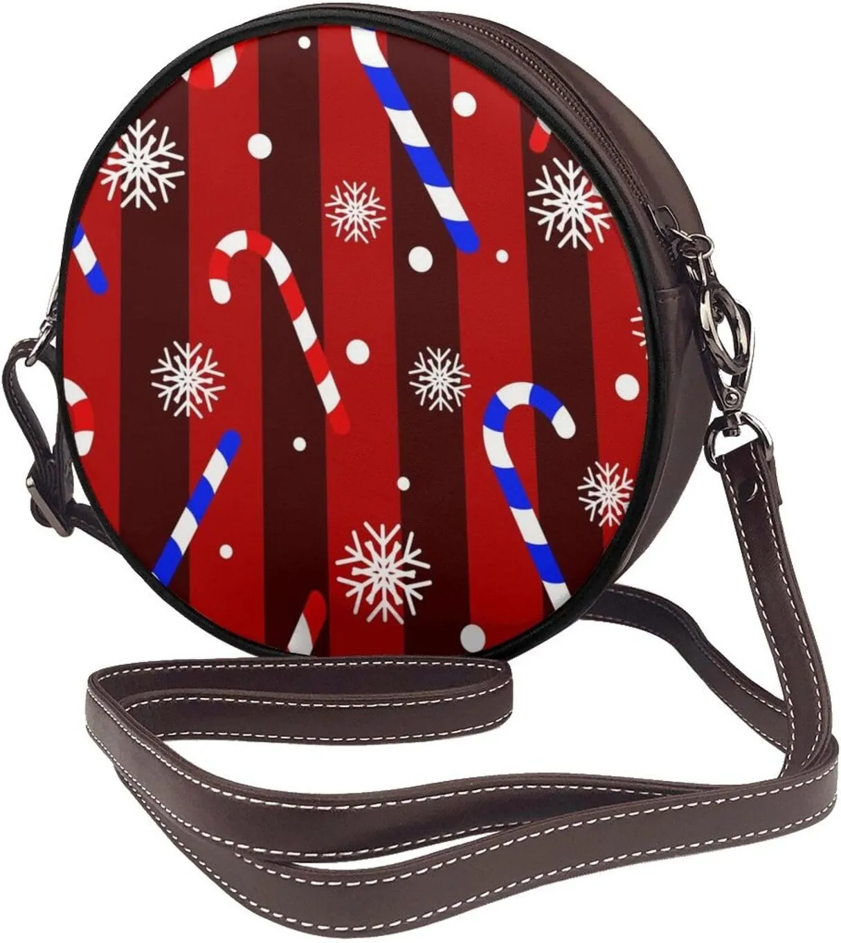 Round Crossbody Bags for Women, Faux Leather Circle Purse Zipper Small Shoulder Bag with Adjustable Straps