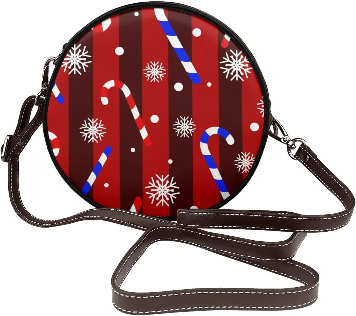 Round Crossbody Bags for Women, Faux Leather Circle Purse Zipper Small Shoulder Bag with Adjustable Straps