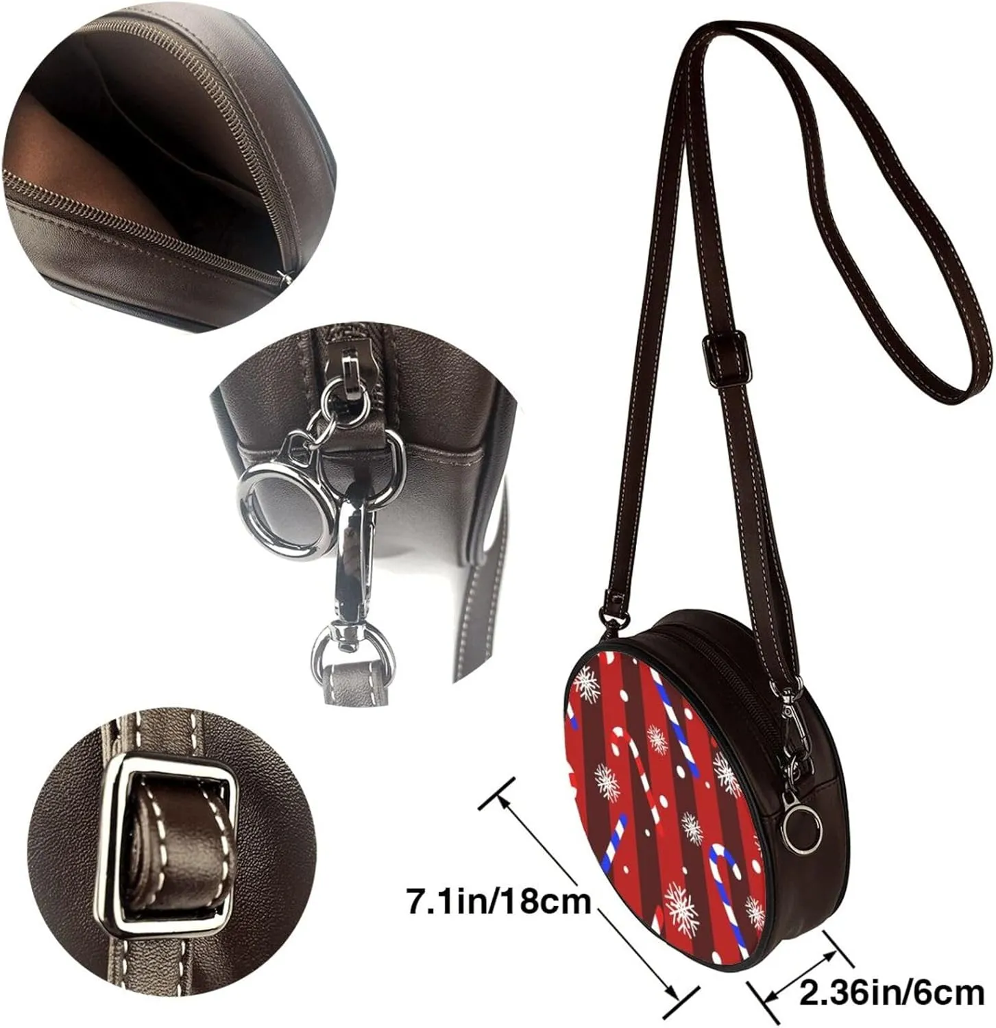 Round Crossbody Bags for Women, Faux Leather Circle Purse Zipper Small Shoulder Bag with Adjustable Straps