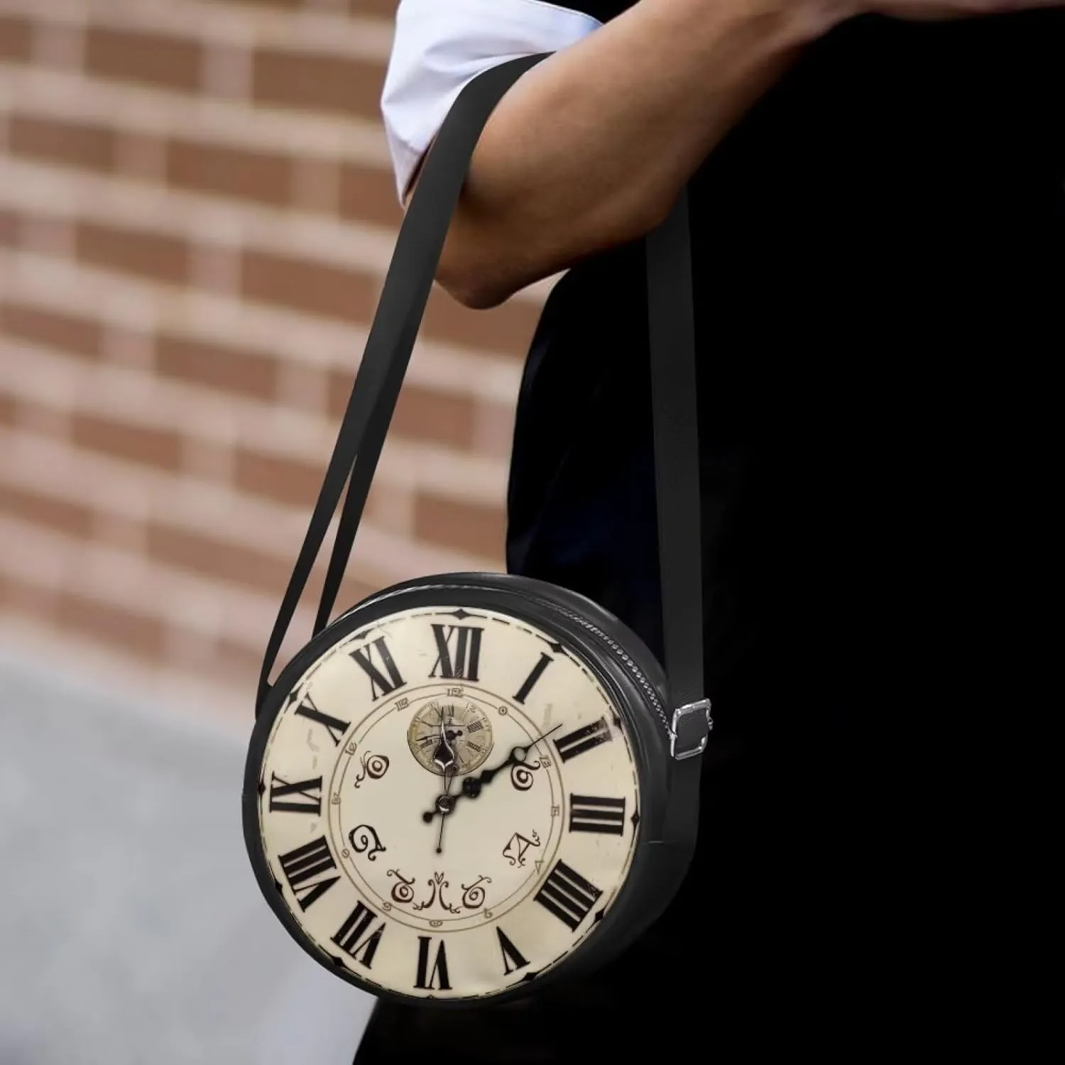 Round Crossbody Bags for Women, Leather Circle Purse Zipper Small Shoulder Bag with Adjustable Straps