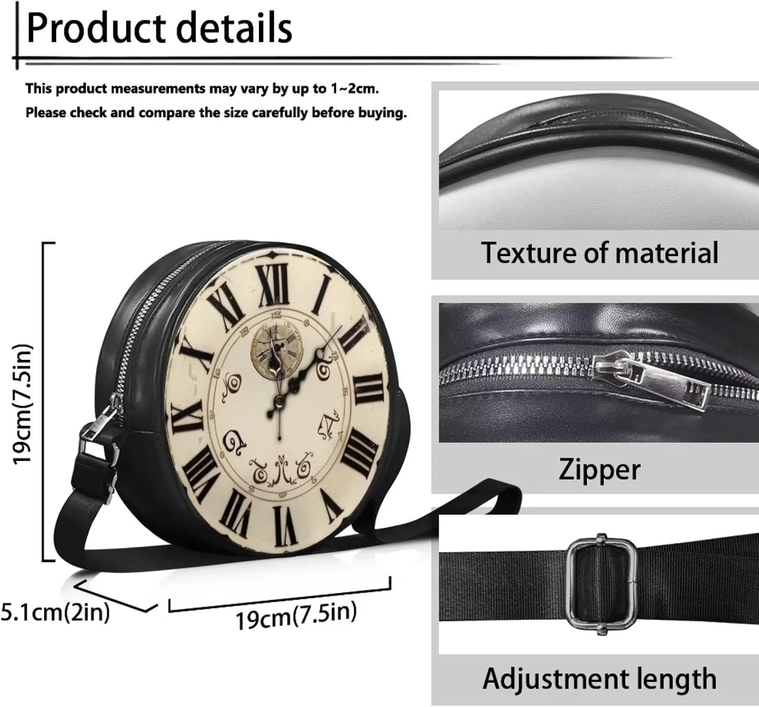 Round Crossbody Bags for Women, Leather Circle Purse Zipper Small Shoulder Bag with Adjustable Straps