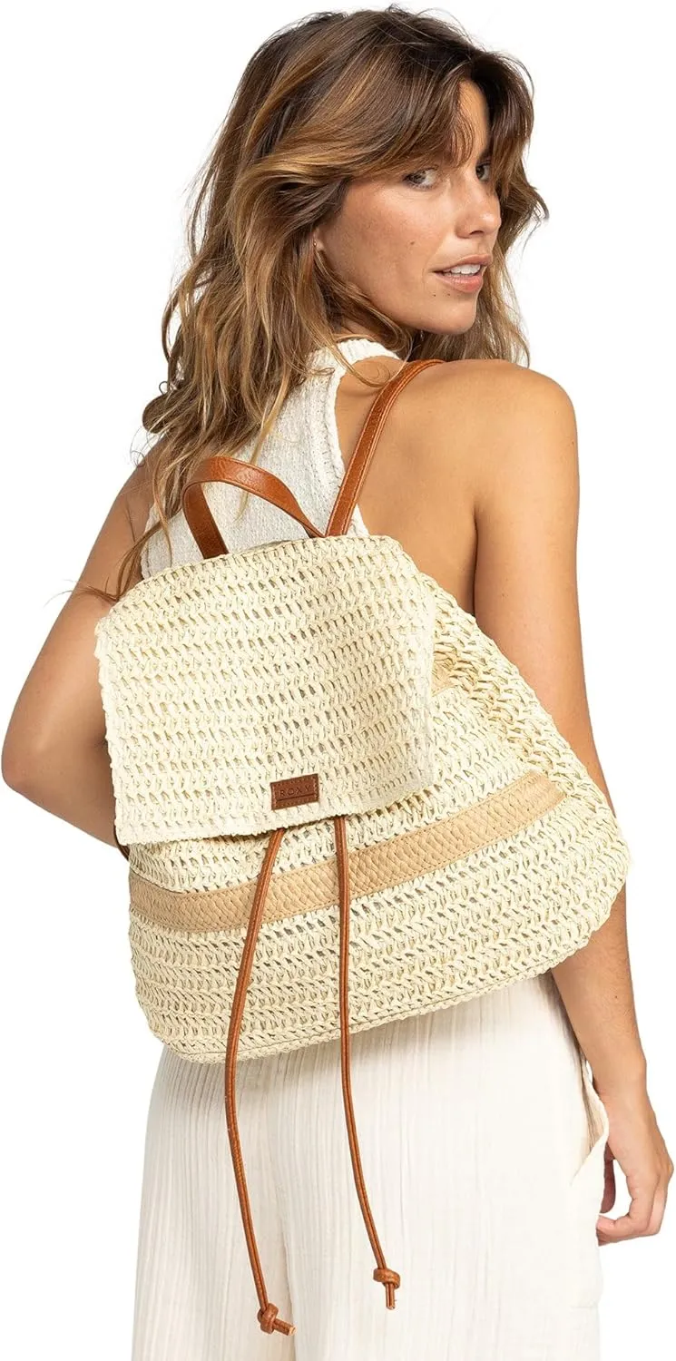 Roxy Women's Stylish Durable Woven Straw Backpack with Adjustable Straps, Make It Lovely-Natural, One Size
