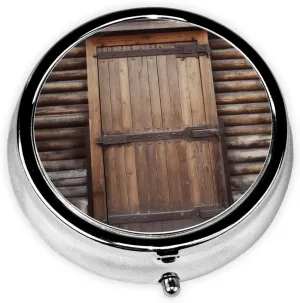 Rustic Wooden Door Pill Box Round Pill Case for Pocket Purse 3 Compartment Medicine Pill Organizer Cute Portable Travel Pillbox Vitamin Cod Liver Oil Storage Box Unique Gift Organizer