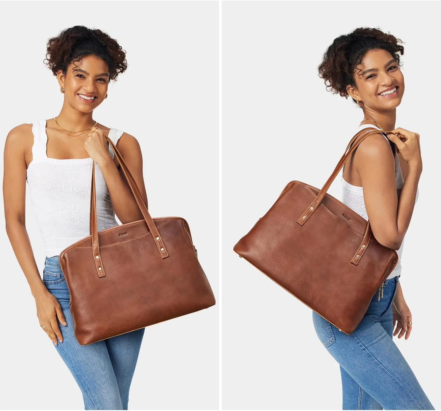 S-ZONE Leather Tote Bag for Women Large Capacity Work Shoulder Handbags Purses
