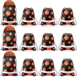 Saintrygo 12 Pcs String Bags Drawstring Back Sack with Reflective Stripe String Bags for Yoga Dance Swimming (Basketball)