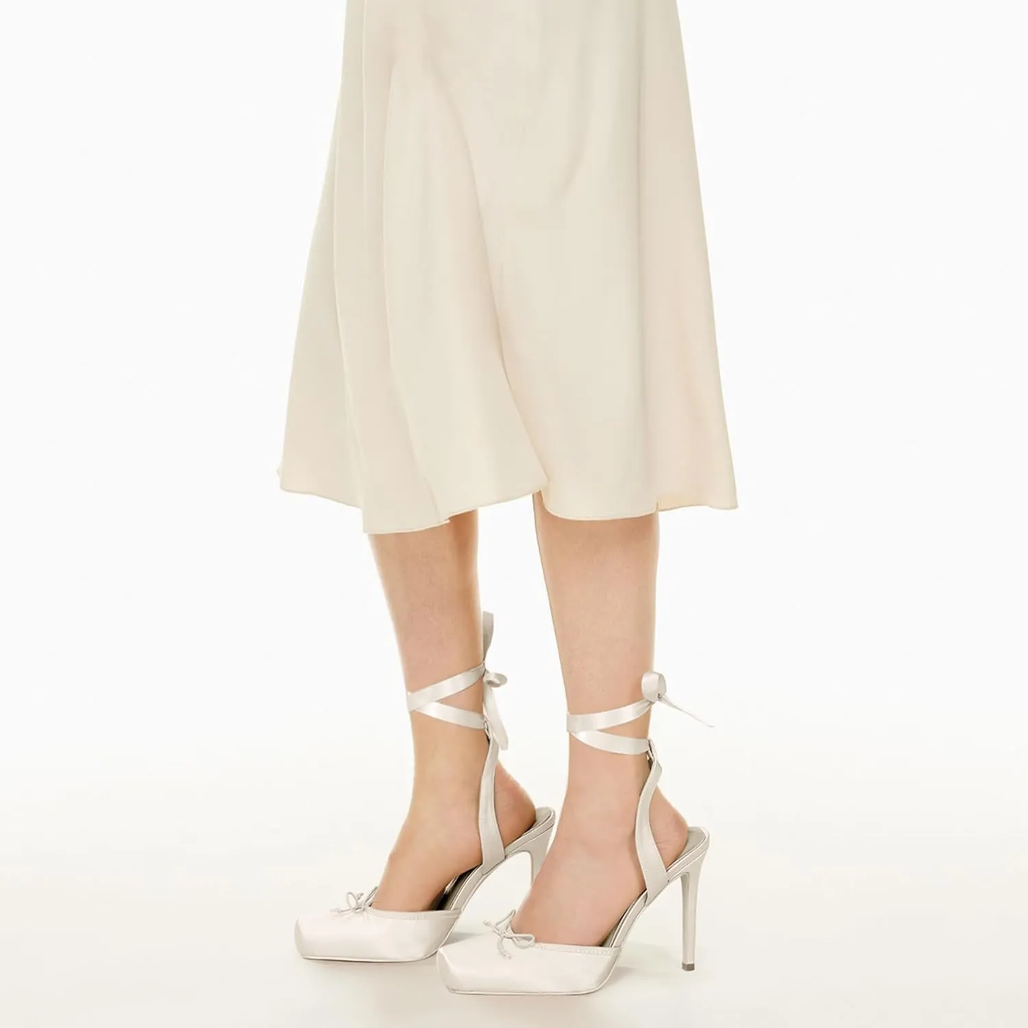 Satin Ballet Heels for Women Closed Square Toe Bow Ballerina Heels Lace Up High Heel Slingback Pumps Strappy Stiletto Mary Janes Elegant Party Shoes