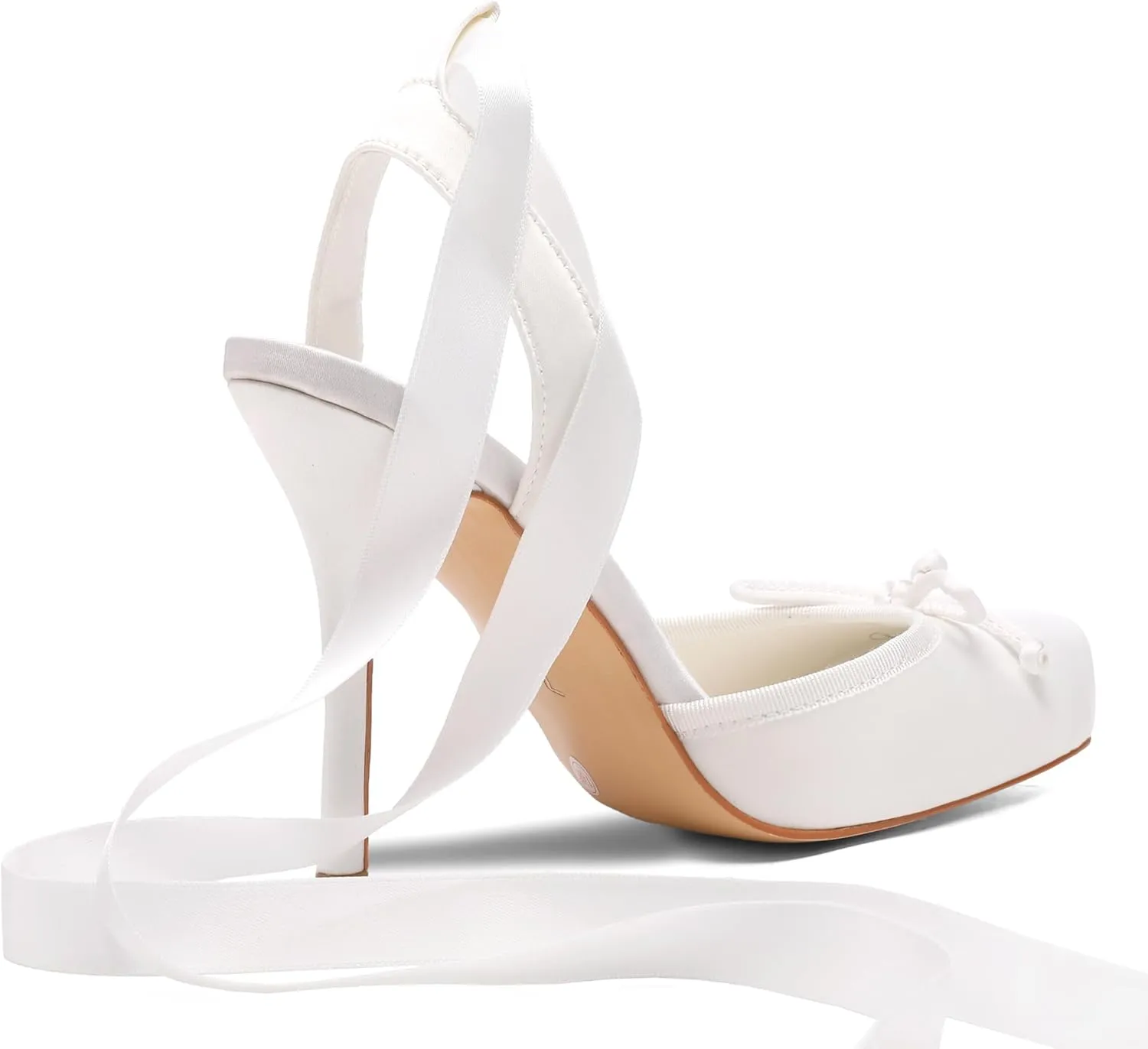 Satin Ballet Heels for Women Closed Square Toe Bow Ballerina Heels Lace Up High Heel Slingback Pumps Strappy Stiletto Mary Janes Elegant Party Shoes