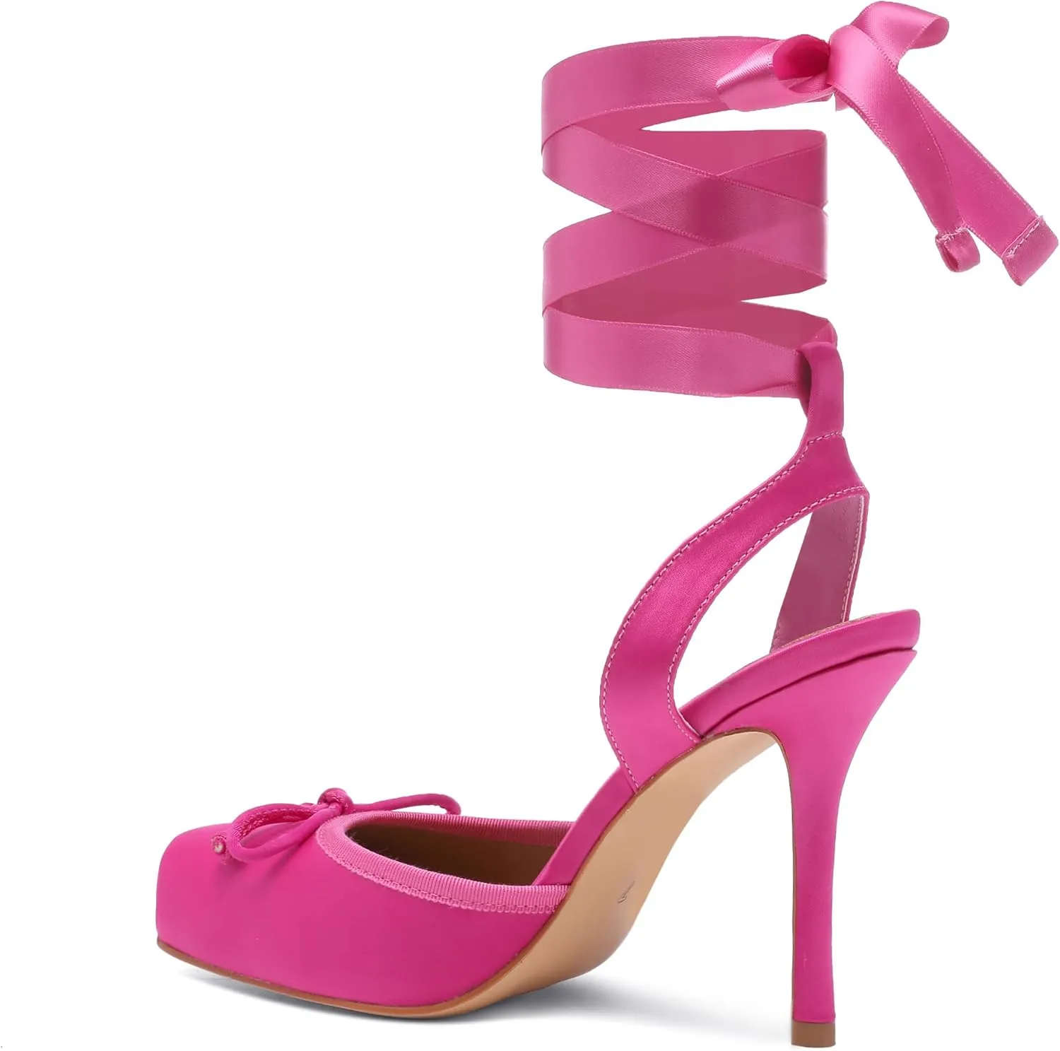 Satin Ballet Heels for Women Closed Square Toe Bow Ballerina Heels Lace Up High Heel Slingback Pumps Strappy Stiletto Mary Janes Elegant Party Shoes