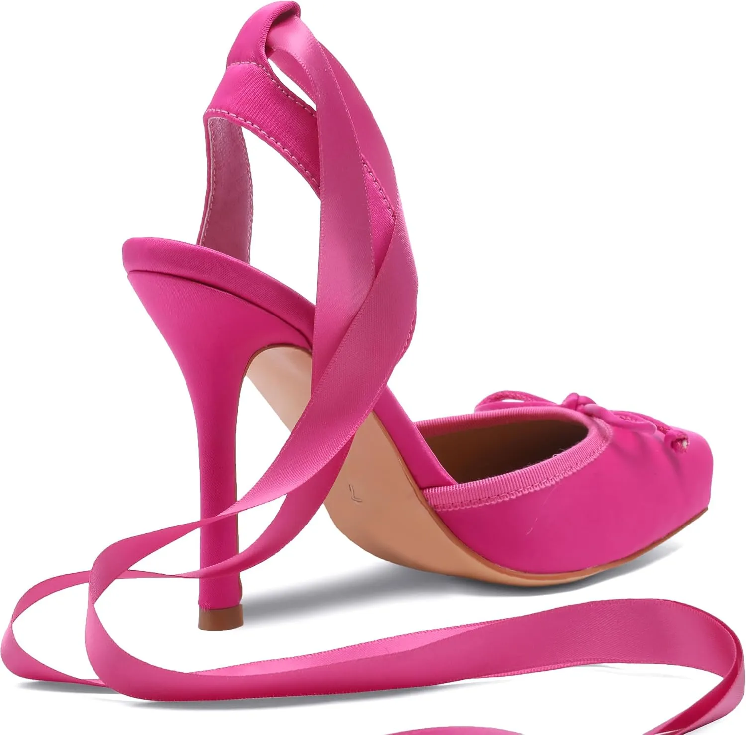 Satin Ballet Heels for Women Closed Square Toe Bow Ballerina Heels Lace Up High Heel Slingback Pumps Strappy Stiletto Mary Janes Elegant Party Shoes
