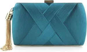 Satin Clutch Purse Evening bag Tassels Handbag Lady Party Wedding Chain Geometric Shoulder Cross Body Bag for Women