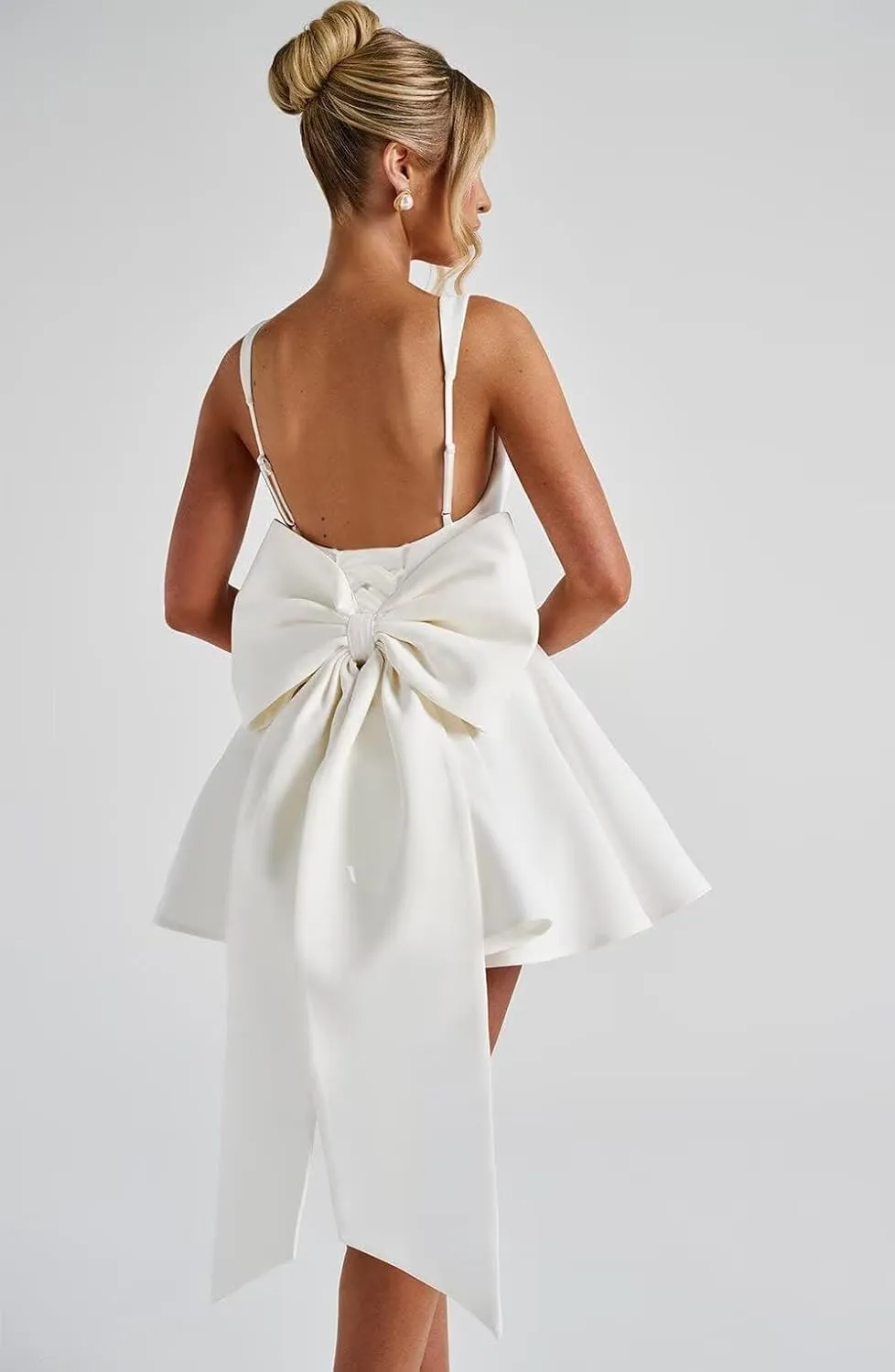 Satin Prom Dresses 2025 with Bow A Line Spaghetti Straps Formal Cocktail Party Dresses