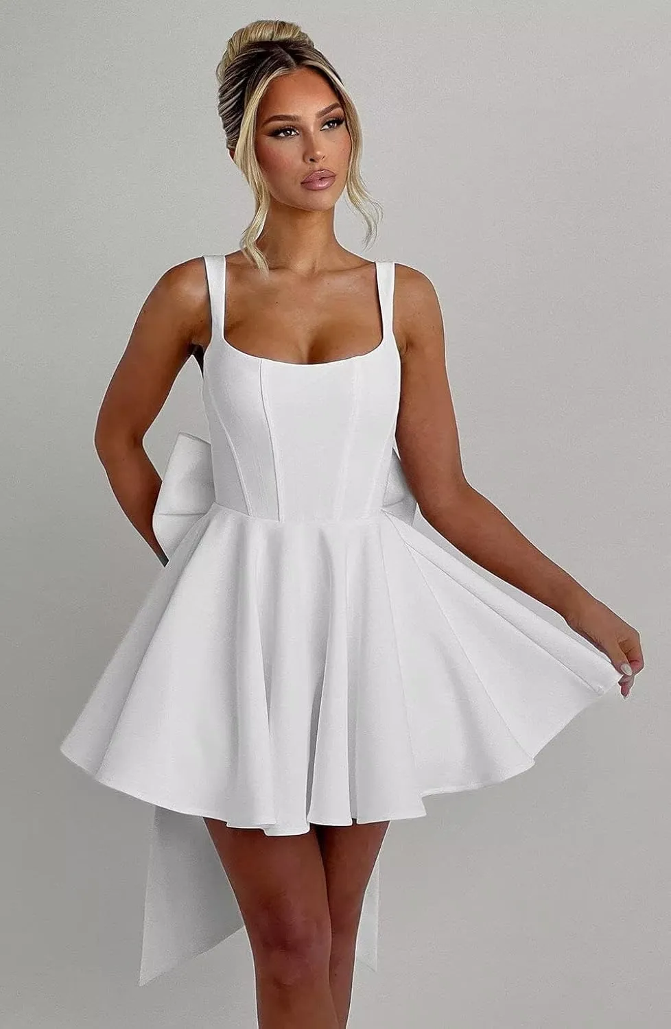 Satin Prom Dresses 2025 with Bow A Line Spaghetti Straps Formal Cocktail Party Dresses