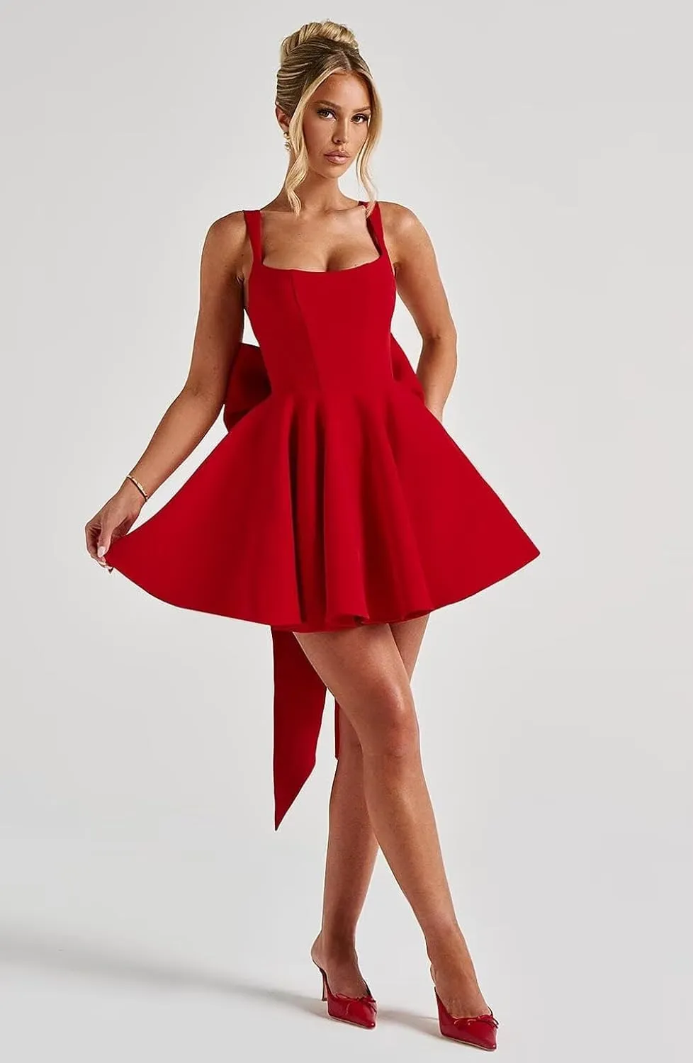 Satin Prom Dresses 2025 with Bow A Line Spaghetti Straps Formal Cocktail Party Dresses