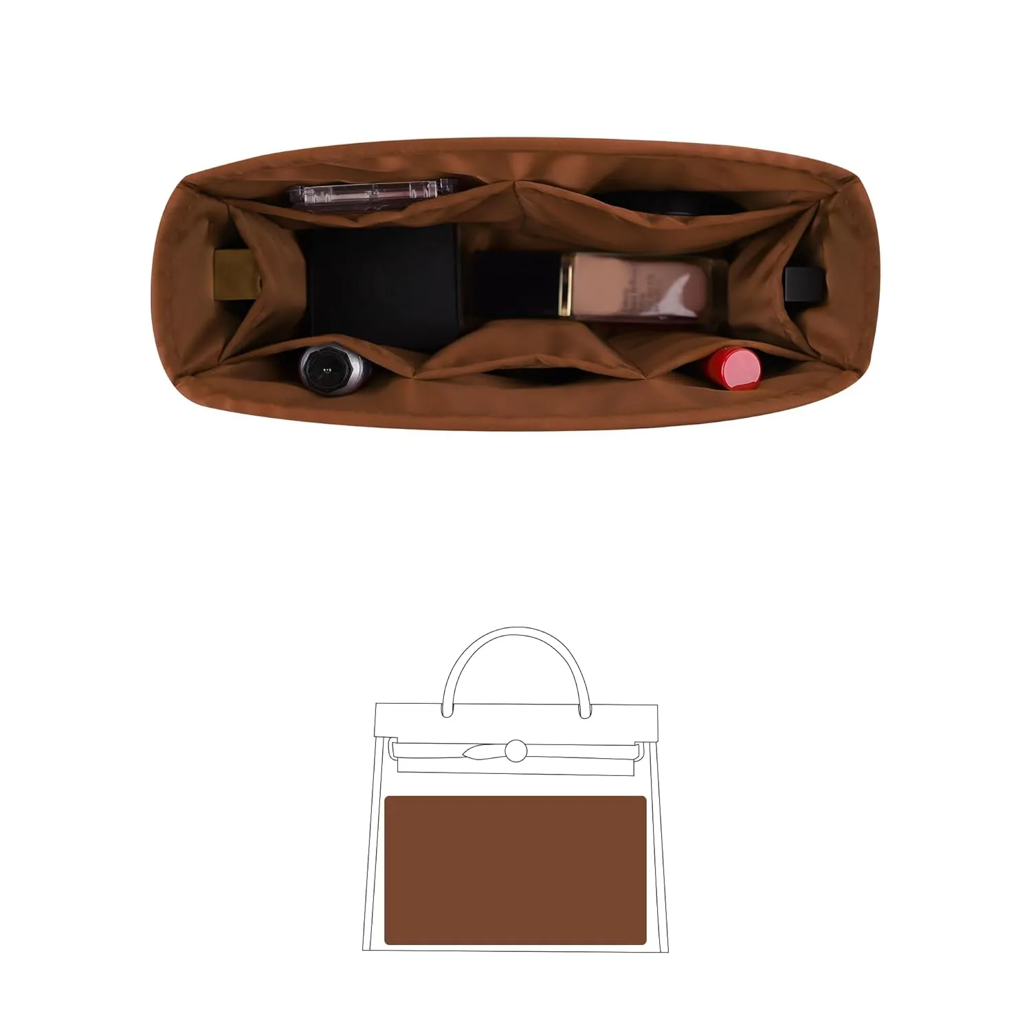 Satin Purse Organizer for Herbag 31, KINGS IN BAG Handbag Organizer Insert for H Herbag, Silky Inner Bag for Woman Luxury Handbags, Large Bag Insert with Multiple Pockets(Gold, Herbag31)