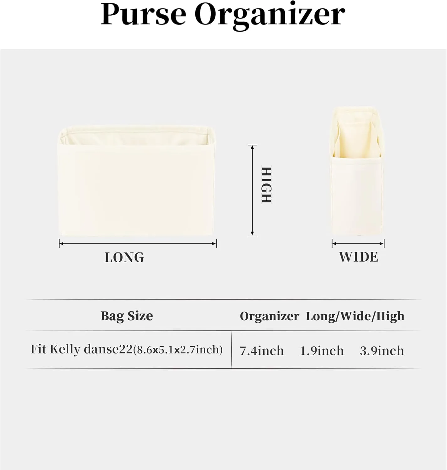 Satin Purse Organizer for Kelly Danse 22, Handbag Organizer Insert Compatible with Hermes Kelly Danse, Inner bag for Women Everyday Use, Lightweight Shaper with Pockets(Craie,Danse 22)