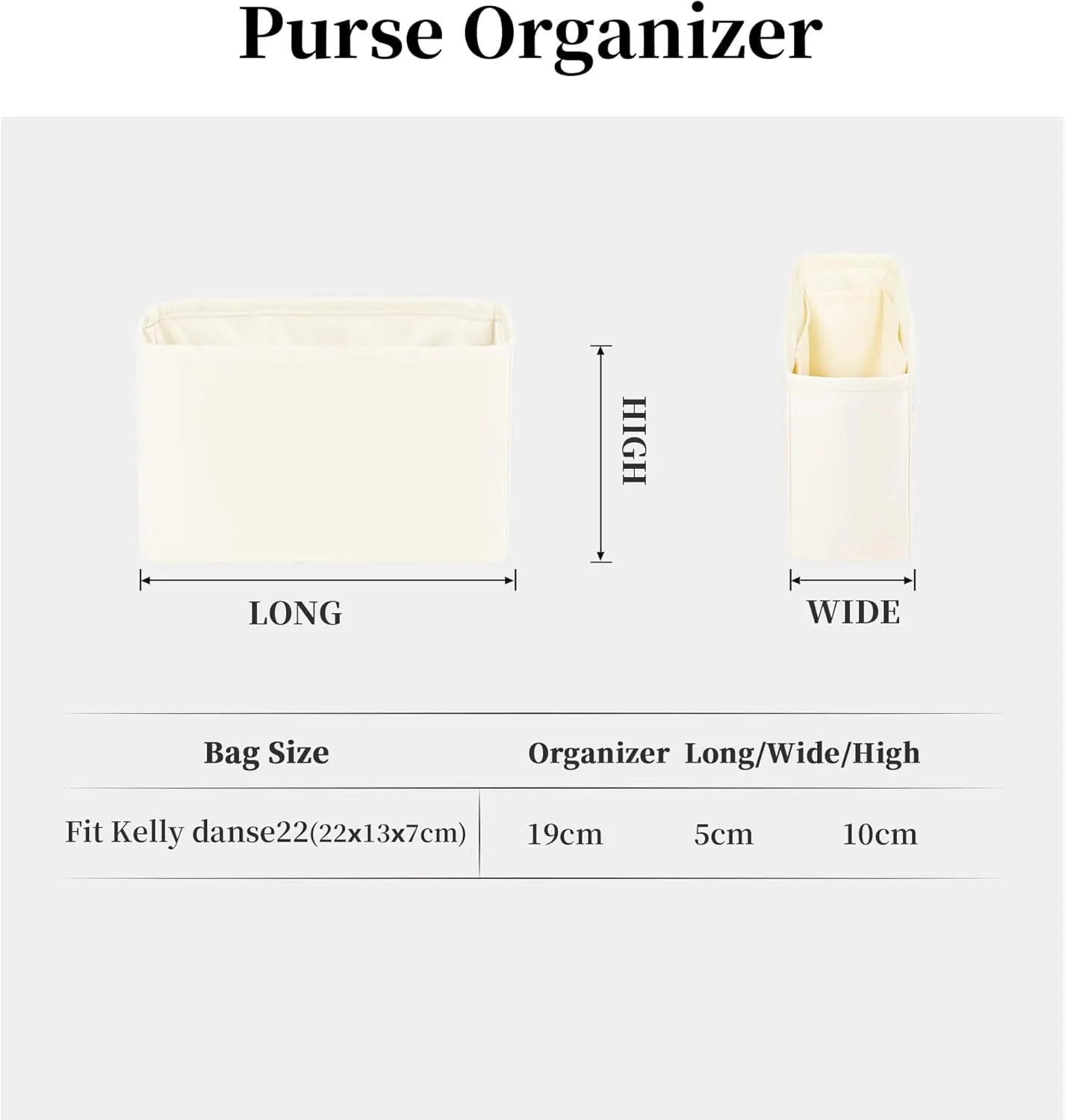 Satin Purse Organizer for Kelly Danse 22, Handbag Organizer Insert Compatible with Hermes Kelly Danse, Inner bag for Women Everyday Use, Lightweight Shaper with Pockets(Craie,Danse 22)