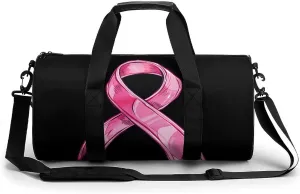 Satin Ribbon Breast Cancer Gym Bag Print Duffle Bag Weekender Travel Overnight Bag Sports Bag for Men Women Gym Swimming Yoga