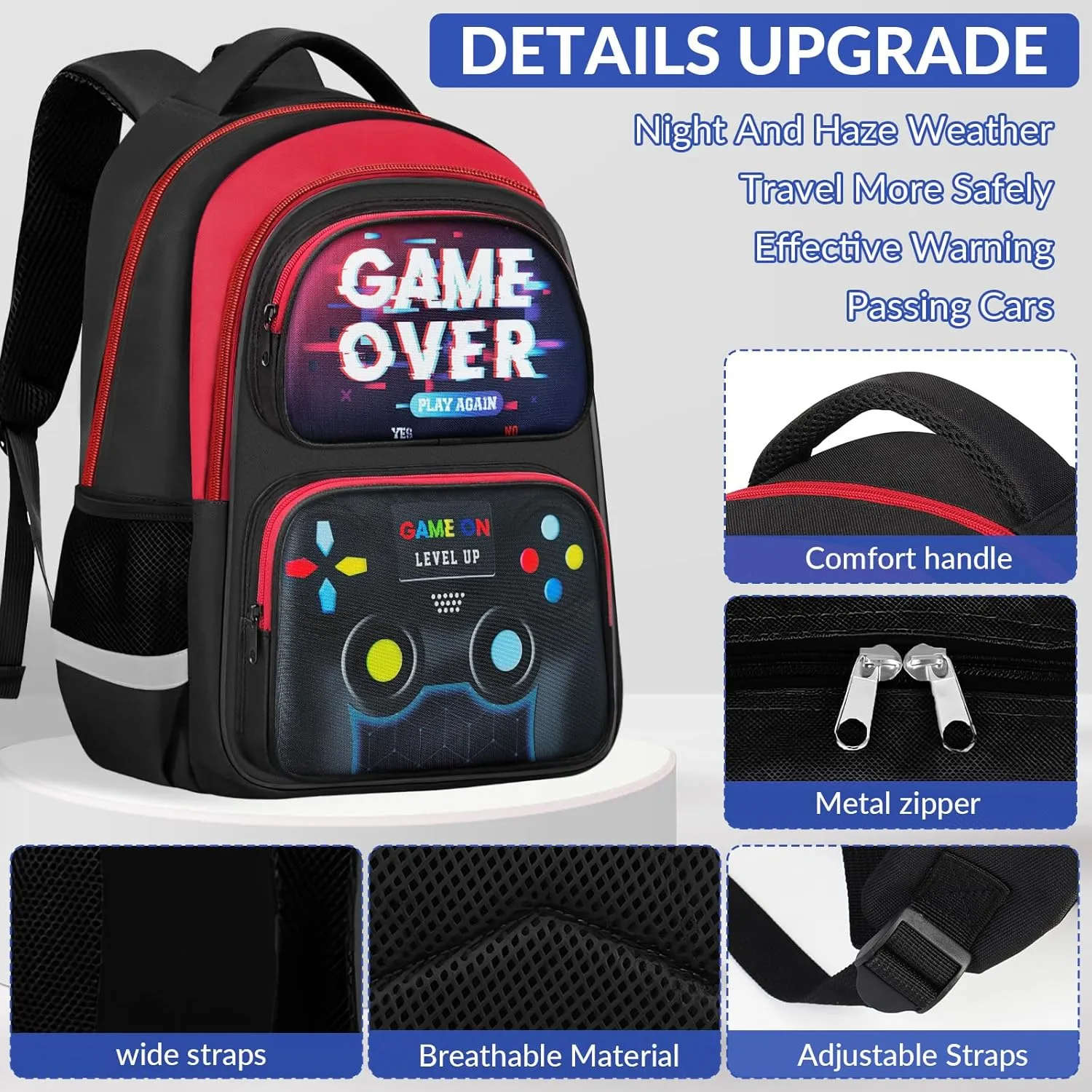 School Backpack for Boys - Gamer Boys Backpack for Kids Children Teens Elementary Middle School - 17″ Video Game Bookbag Travel Back Pack for Age 6-18