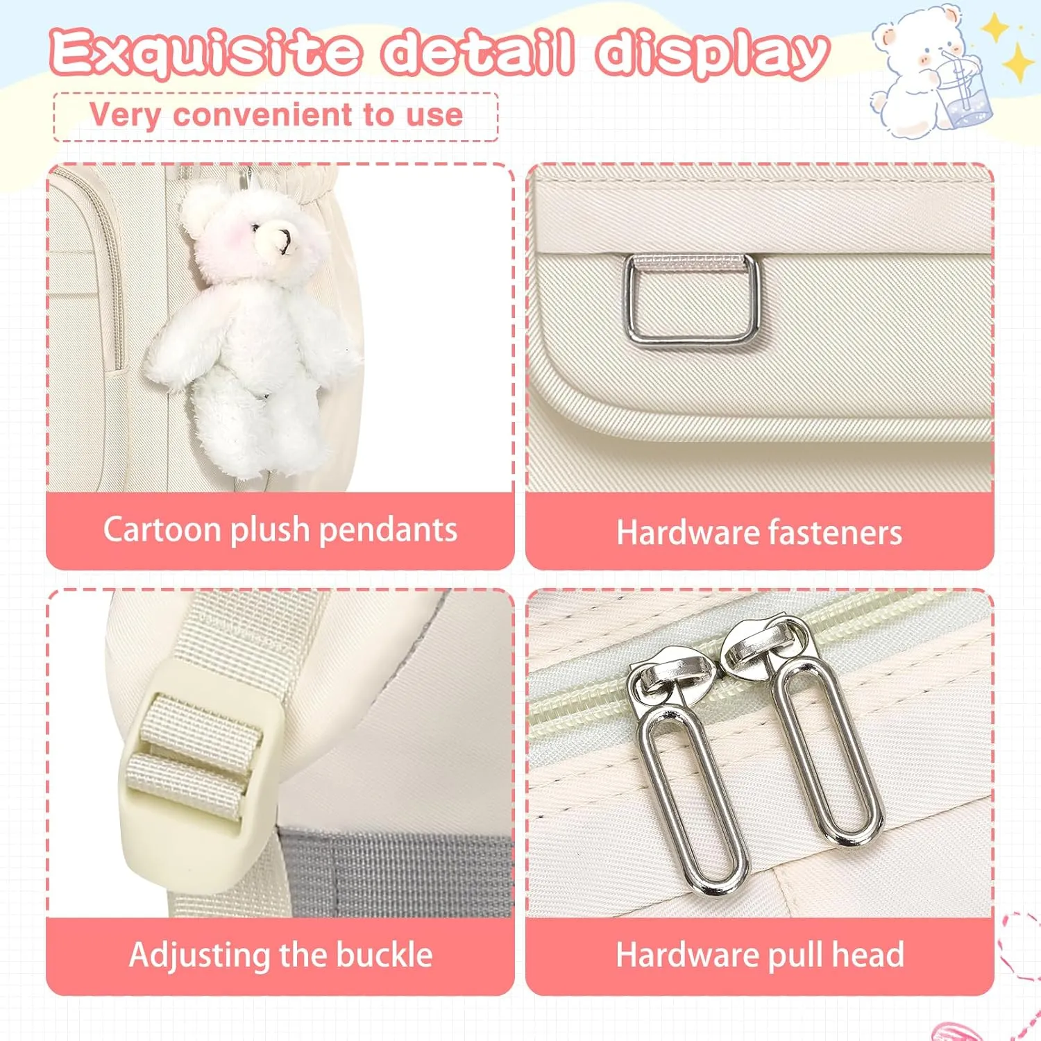 School Backpack for Kids Girls Cute Travel Backapck for College Women Men Casual Laptop Bookbag for Teen Student(Beige)