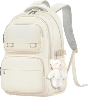 School Backpack for Kids Girls Cute Travel Backapck for College Women Men Casual Laptop Bookbag for Teen Student(Beige)