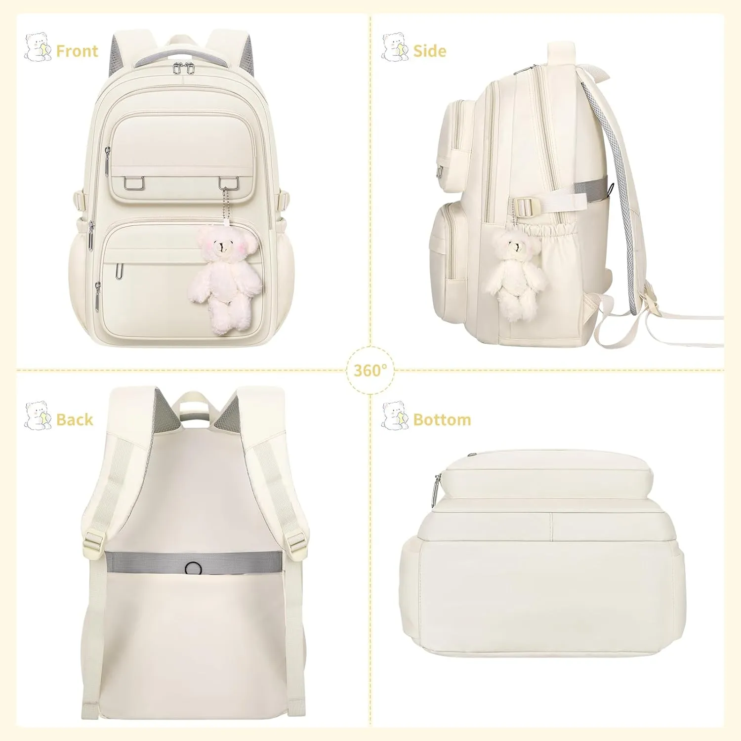 School Backpack for Kids Girls Cute Travel Backapck for College Women Men Casual Laptop Bookbag for Teen Student(Beige)