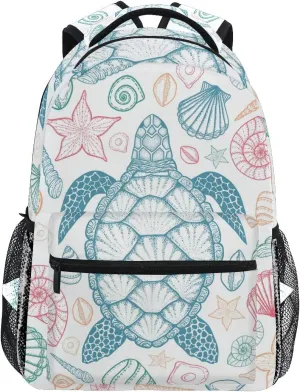senya School Backpack Sea Turtle Starfish Shells Bookbag for Boys Girls Travel Bag One Size