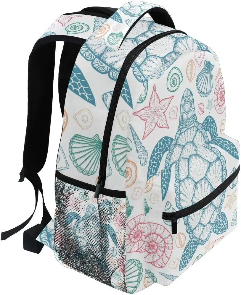 senya School Backpack Sea Turtle Starfish Shells Bookbag for Boys Girls Travel Bag One Size