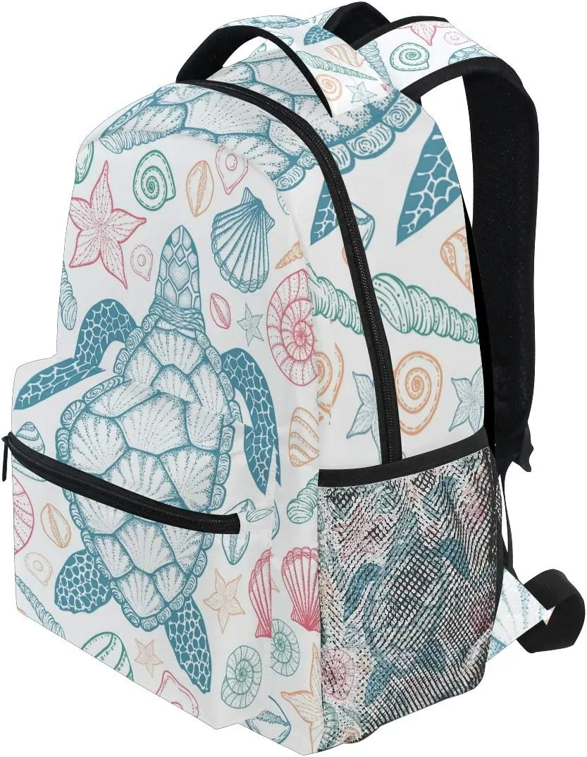 senya School Backpack Sea Turtle Starfish Shells Bookbag for Boys Girls Travel Bag One Size
