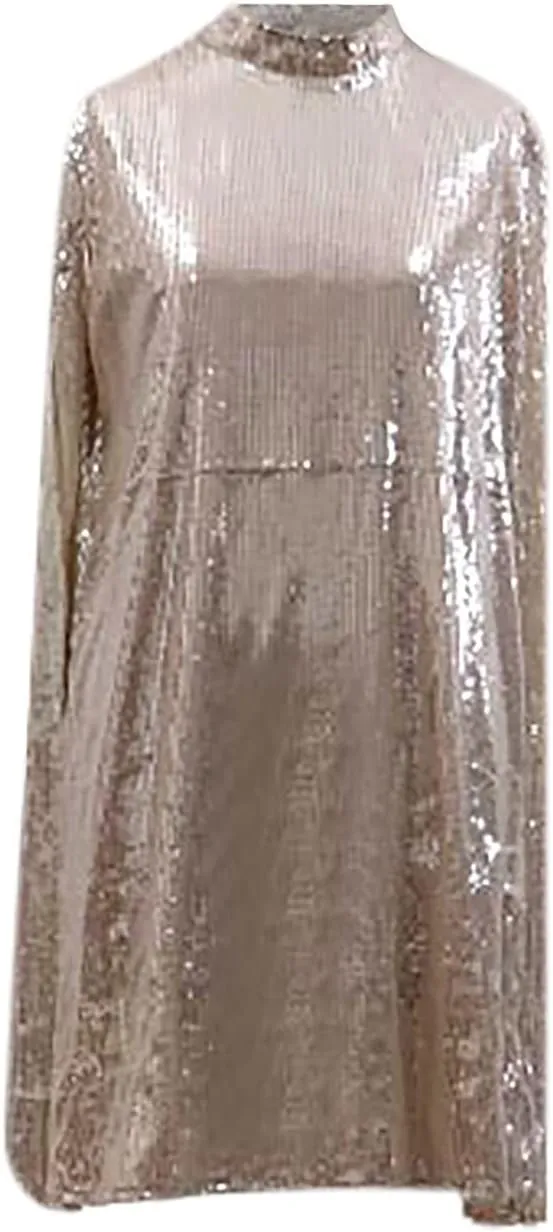 Sequin Dress for Women Disco Outfit Woman Sleeveless Sequins Halter Sexy Backless Dress Evening Party Mini Dress