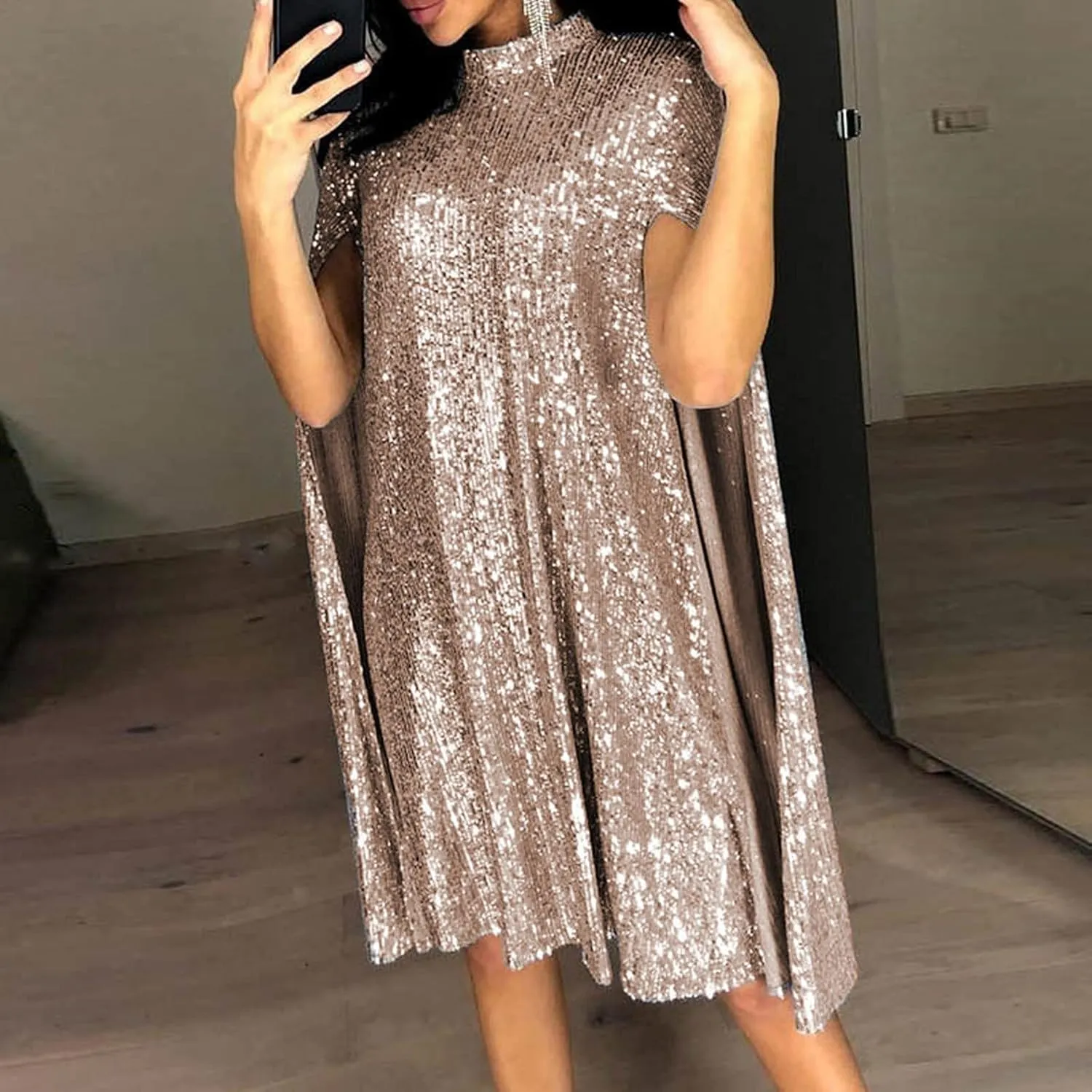 Sequin Dress for Women Disco Outfit Woman Sleeveless Sequins Halter Sexy Backless Dress Evening Party Mini Dress