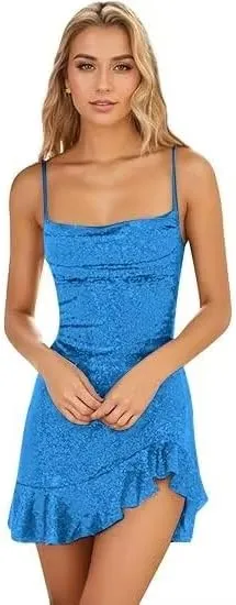 Sequin Short Homecoming Dresses for Teens 2025 Spaghetti Straps Sparkly Tight Mini Prom Cocktail Party Dress
